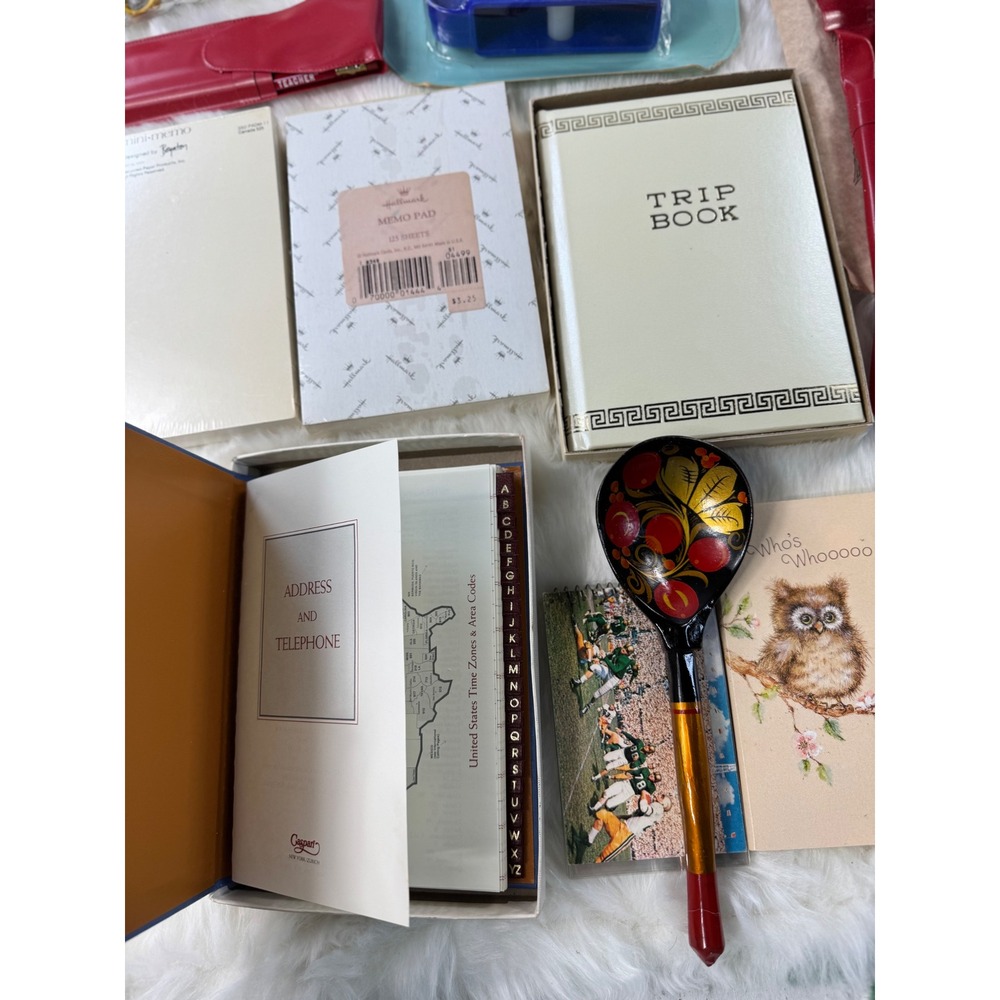 Vintage Owl Trip Book Address Telephone Memo‎ Pad Pencils Wind Sock Set Lot - Picture 7 of 13